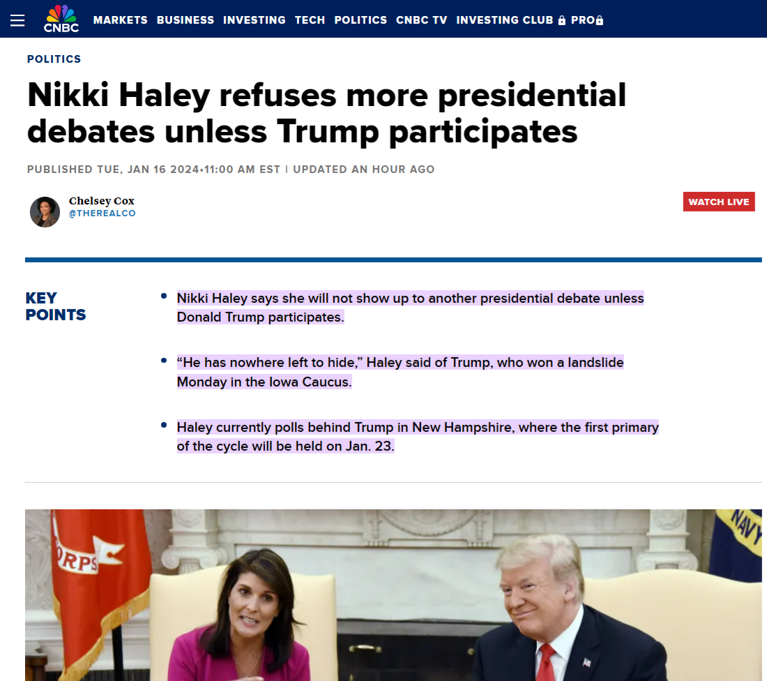 3rd Place Nimrata Refuses to Debate Again Unless Trump Shows Up…